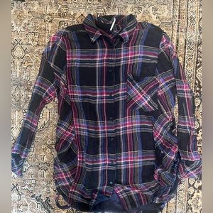 Free People Oversized Plaid Tunic Laced Up Top